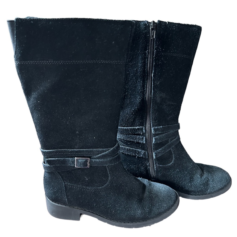 Lands’ End Girks Black Suede Tall Boots. Genuine Suede Upper. Sz 13.